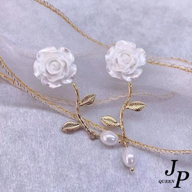 【Jpqueen】法式純白玫瑰韓風長款耳環(金色)