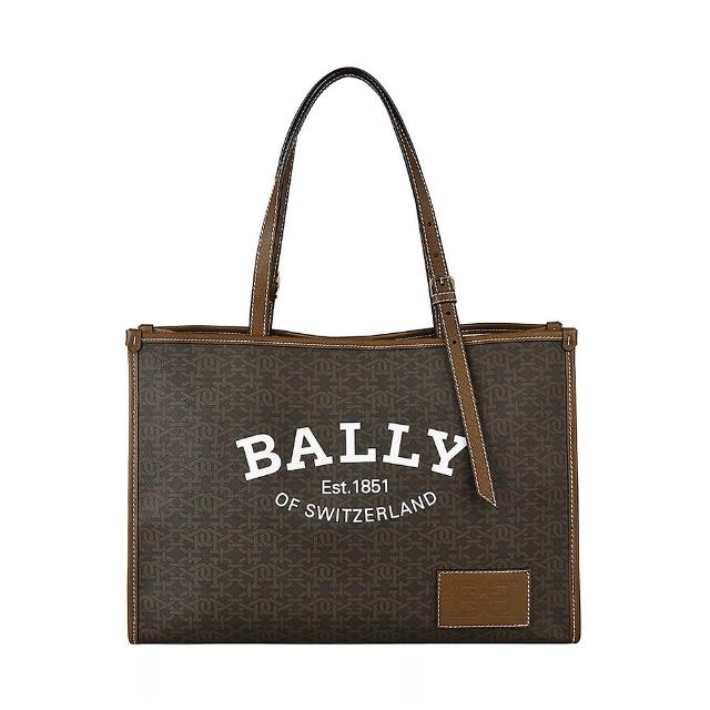 【BALLY】BALLY CAILE燙印LOGO B字印花PVC牛皮飾邊釦式肩背托特包(棕)