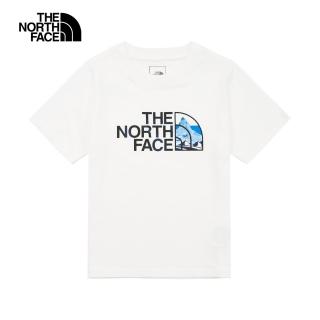 【The North Face 官方旗艦】北面兒童白色品牌融合風景圖案短袖T恤｜873ZFN4