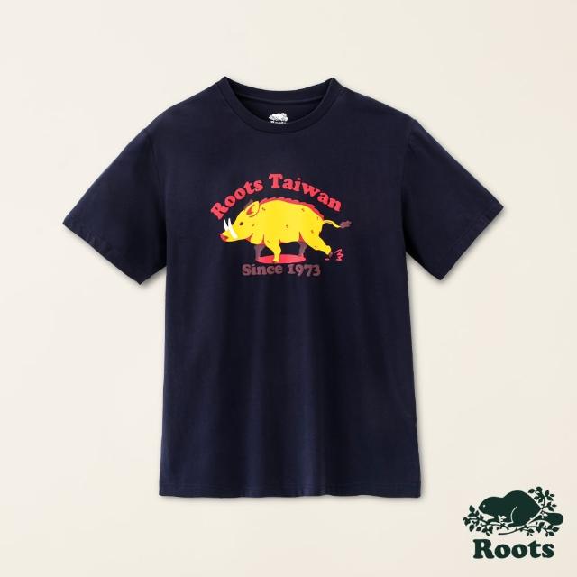 【Roots】Roots男裝-Taiwan Day系列 Q版動物短袖T恤(軍藍色)
