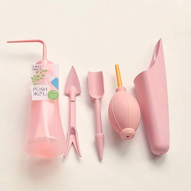 【沐森Green Life】粉紅色 糖果色多肉工具5件組(桶鏟 鏟子 起苗器 澆水器 氣吹)