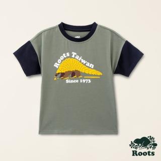 【Roots】Roots小童-Taiwan Day系列 動物拼接袖設計短袖T恤(仙人掌綠)