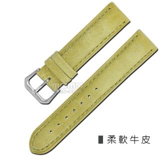 【Watchband】各品牌通用柔軟簡約質感車線牛皮錶帶(芥綠色)