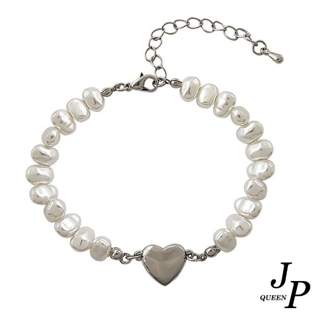 【Jpqueen】純潔愛心甜美炫銀造型珍珠手鍊(銀色)