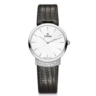 【TITONI 瑞士梅花錶】MADEMOISELLE 優雅伊人系列-銀白色錶盤黑色牛皮錶帶/32mm(TQ 42912 S-ST-590)