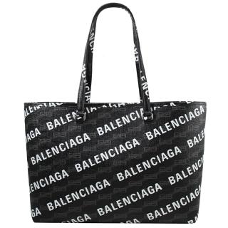 【Balenciaga 巴黎世家】新版經典LOGO印花拼接肩背包托特包(黑)
