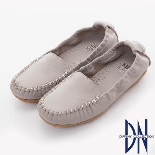 【DN】舒適柔軟 全真皮手工縫線莫卡辛豆豆鞋(灰)