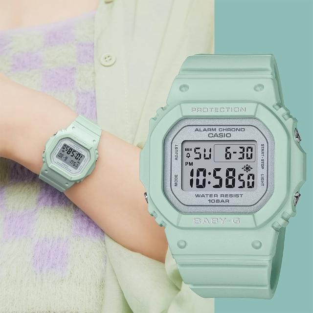 【CASIO 卡西歐】BABY-G 春季色彩方形女錶電子錶-鼠尾草綠 畢業禮物(BGD-565SC-3)