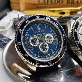【MASERATI 瑪莎拉蒂】MASERATI手錶型號R8851101002(寶藍色錶面寶藍錶殼寶藍真皮皮革錶帶款)