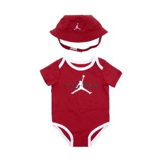 【NIKE 耐吉】包屁衣 Jordan Baby 寶寶上衣 紅 白 新生兒 喬丹 漁夫帽 0-12個月(JD2313026NB-002)