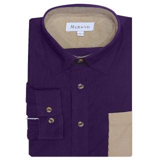 【MURANO】撞色燈芯絨長袖襯衫(台灣製、現貨、燈芯絨、撞色、深紫色)