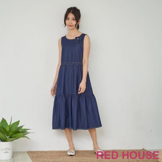 【RED HOUSE 蕾赫斯】抽繩無袖牛仔洋裝(藍色)