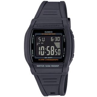 【CASIO 卡西歐】輕巧簡約數位電子腕錶/黑(W-201-1B)