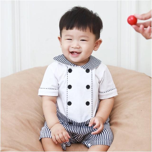 【baby童衣】海軍風圓領雙排釦假兩件連身衣 60354(共1色)