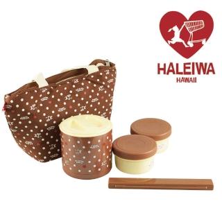 【日本HALEIWA】點點不鏽鋼保溫罐戶外野餐便當餐袋組-咖啡色(HGLLS-BR)