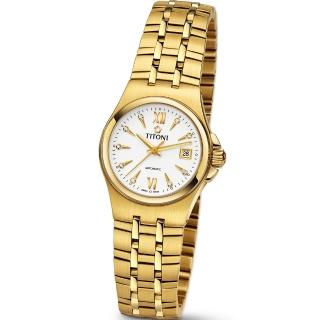 【TITONI 瑞士梅花錶】Impetus 動力系列-白色錶盤金色鍊帶錶帶/27mm(23730 G-271)