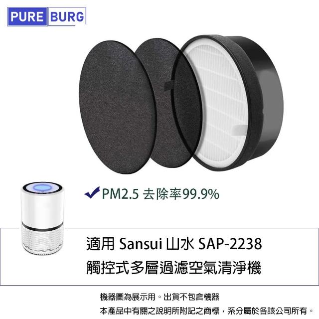 【PUREBURG】Sansui 山水適用SAP-2238觸控式多層過濾空氣清淨機 副廠濾網組(HEPAX1+活性碳濾棉X2)