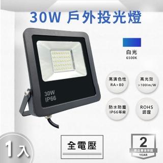 【E極亮】LED 30W 戶外投射燈 防水投光燈 IP66 全電壓 白光 黃光 1入組(LED 30W 投射燈 投光燈)