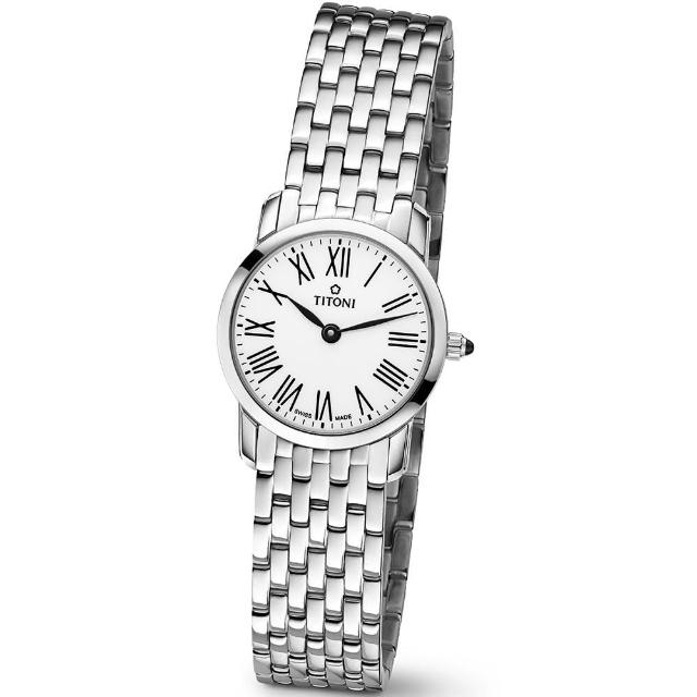 【TITONI 瑞士梅花錶】Slenderline 纖薄系列-白色錶盤不鏽鋼錶帶/24.5mm(TQ 42918 S-584)