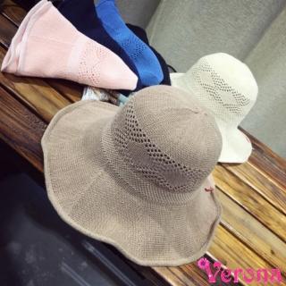 【Verona】雜誌款簍空花紋大帽檐棉麻草帽漁夫帽