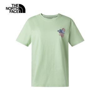 【The North Face 官方旗艦】北面女款綠色胸前品牌標誌印花短袖T恤｜86Q7I0G