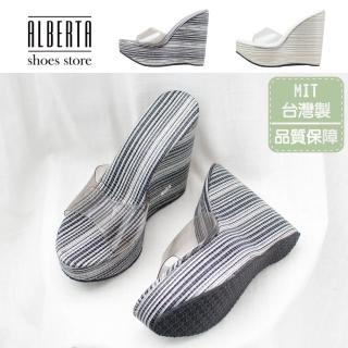 【Alberta】拖鞋 懶人鞋 楔型鞋 MIT台灣製 透明PVC鞋面線條感鞋底楔型前3cm跟13.5cm涼拖鞋