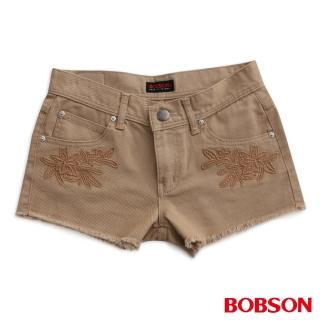 【BOBSON】女款蕾絲花型刺繡色布短褲(218-72)