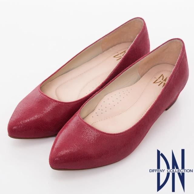 【DN】繽紛派對 質感羊皮壓紋低跟尖頭鞋(紅)