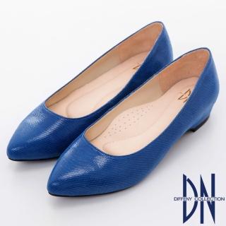 【DN】繽紛派對 質感羊皮壓紋低跟尖頭鞋(藍)