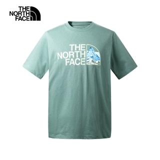 【The North Face 官方旗艦】北面男女款綠色胸前品牌風景印花短袖T恤｜86PQI0F