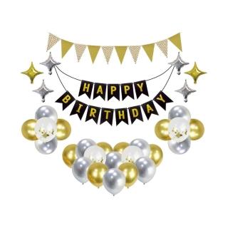 【珠友】生日氣球混搭組合包-金屬黑(佈置/派對)