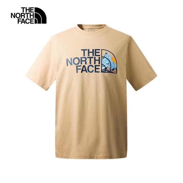 【The North Face 官方旗艦】北面男女款棕色胸前品牌風景印花短袖T恤｜86PQLK5