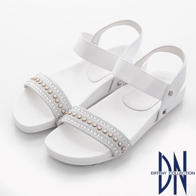 【DN】率性潮流 彈力水鑽珠飾厚底涼鞋(白)