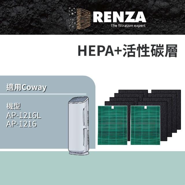【RENZA】適用Coway AP-1216 AP-1216L 綠淨力空氣清淨機(抗菌HEPA濾網+活性碳濾網 濾芯)