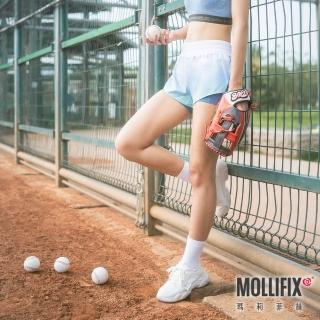 【Mollifix 瑪莉菲絲】漸層活力雙層運動短褲、瑜珈褲、訓練褲(捲雲藍)