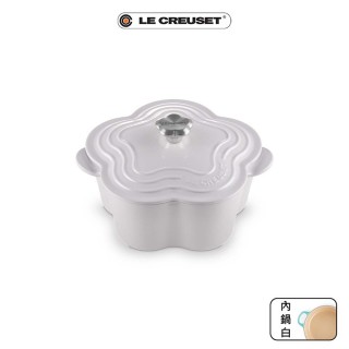 【Le Creuset】琺瑯鑄鐵鍋山茶花鍋 20cm(柔粉紫-花型鋼頭-內鍋白)