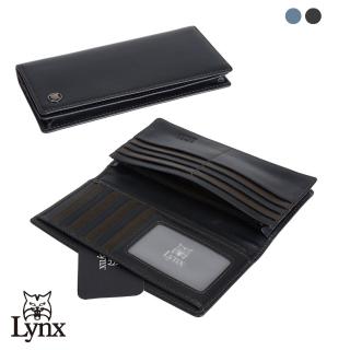 【Lynx】美國山貓nappa軟皮15卡內拉鍊長夾 透明窗/大口袋暗袋格層(藍/黑)