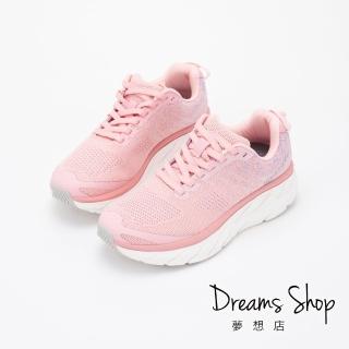 【DREAMS SHOP】輕量減壓飛織綁帶彈力休閒健走鞋 粉色(運動鞋 慢跑鞋)