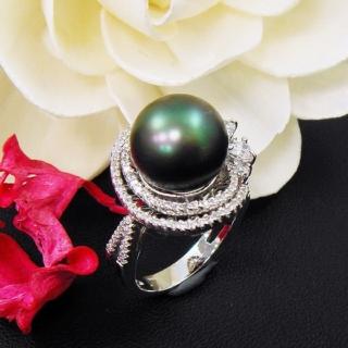 【蕾帝兒珠寶】唯美黑色貝殼珍珠戒指