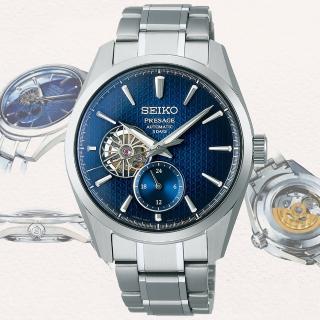 【SEIKO 精工】Presage 新銳系列 三日鍊 麻葉紋 開芯機械腕錶 禮物推薦 畢業禮物(SPB417J1/6R5J-00A0B)