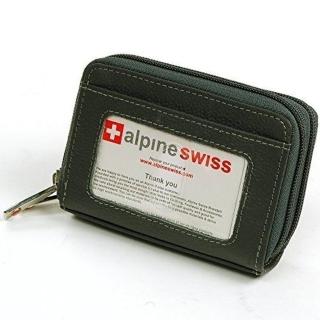 【預購Alpine Swiss】2017瑞士十迷你信用卡碳黑色拉鍊管理夾包-網(預購)