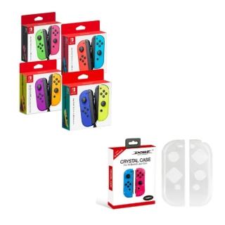 【Nintendo 任天堂】原廠 Switch Joy-con控制器+Joy-Con 透明水晶殼(多色任選 台灣公司貨)