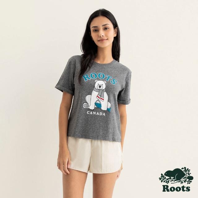 【Roots】Roots女裝-動物派對系列 布動物純棉短袖T恤(灰色)