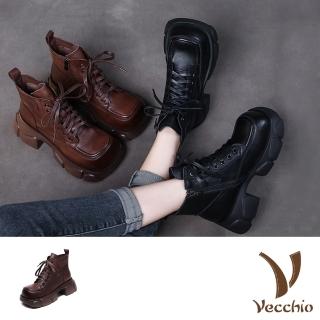 【Vecchio】真皮馬丁靴 方頭馬丁靴/全真皮頭層牛皮寬楦方頭舒適鬆糕厚底時尚馬丁靴(2色任選)