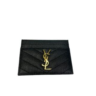 【Saint Laurent Paris】YSL金字LOGO V字縫線 黑色 小牛皮 卡片夾 名片夾(423291BOW011000)