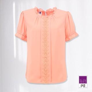 【ILEY 伊蕾】優雅幾何圖樣蕾絲上衣(粉色；M-XL；1232011173)