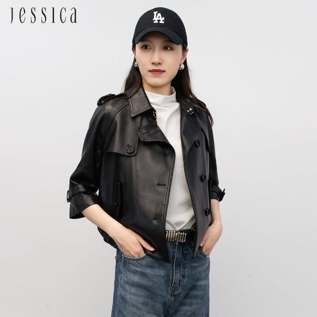 【JESSICA】帥氣百搭肩章風衣型短版皮衣233Z02（黑）
