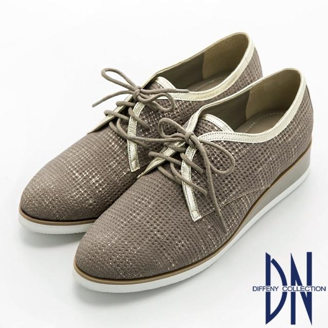 【DN】個性英倫 羊皮擦色壓紋綁帶厚底休閒鞋(灰)