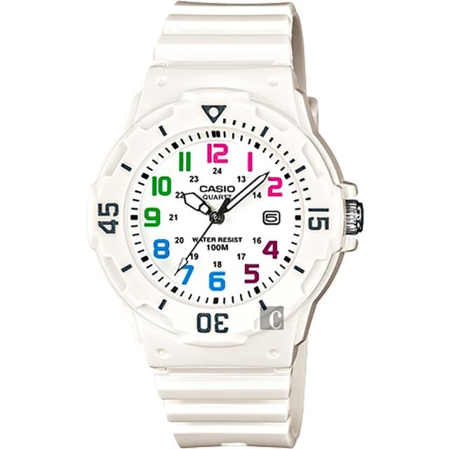 【CASIO 卡西歐】學生錶  迷你運動風指針手錶-彩色x白 考試手錶(LRW-200H-7BVDF)