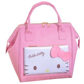 【小禮堂】Hello Kitty 尼龍魚口手提保冷袋 - 粉大臉款(平輸品)